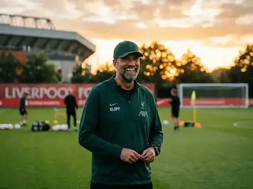 Jurgen Klopp smiling on a training pitch
